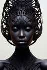 Portrait of young black woman with exotic headdress. AI Generated. Art Print